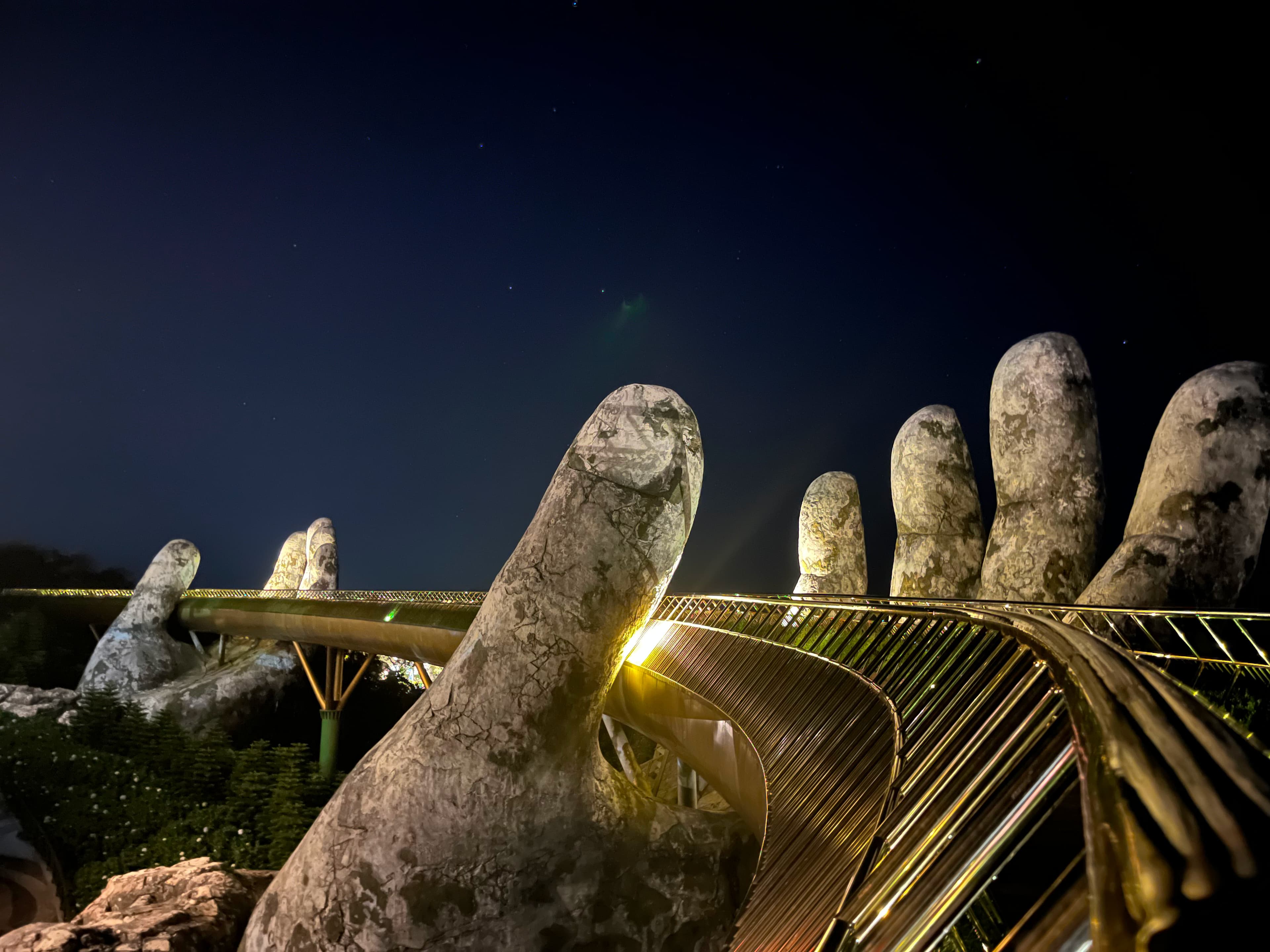 Golden bridge with two giant hands from the Ba Na Hills, Vietnam